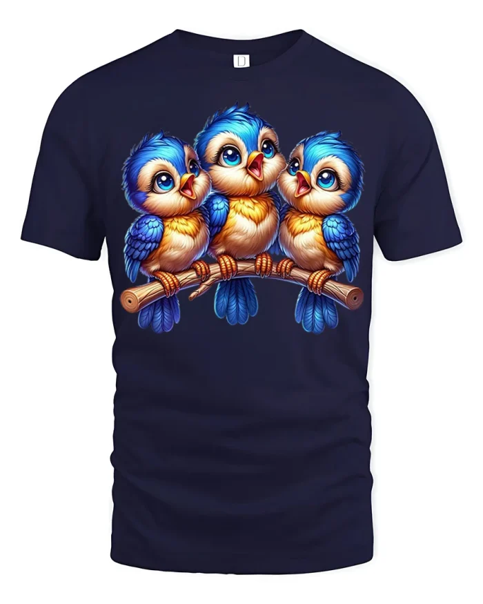 Colorful Love Birds Perched Graphic T Shirt Cute Romantic Nature Style - navy t-shirt on white background