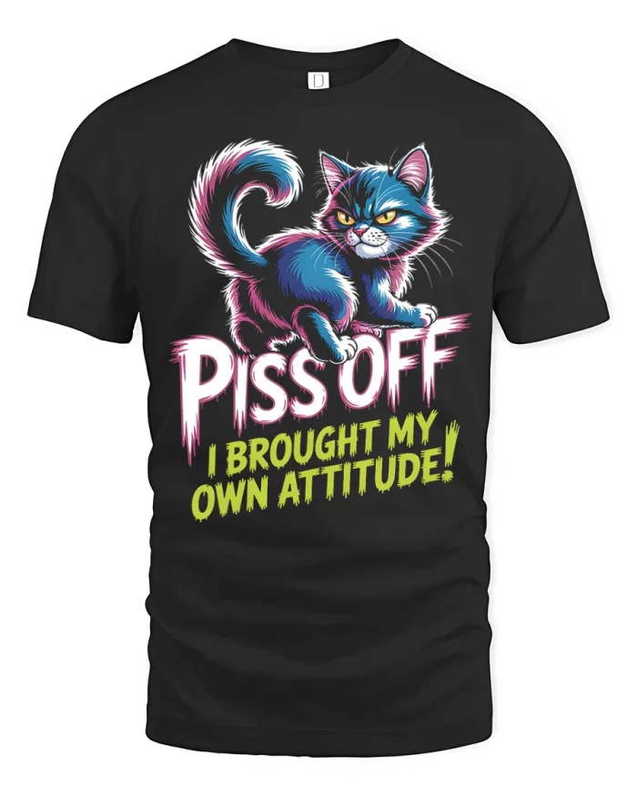 Funny Angry Cat Attitude Piss Off Graphic T Shirt Bold Style - black t-shirt on white background