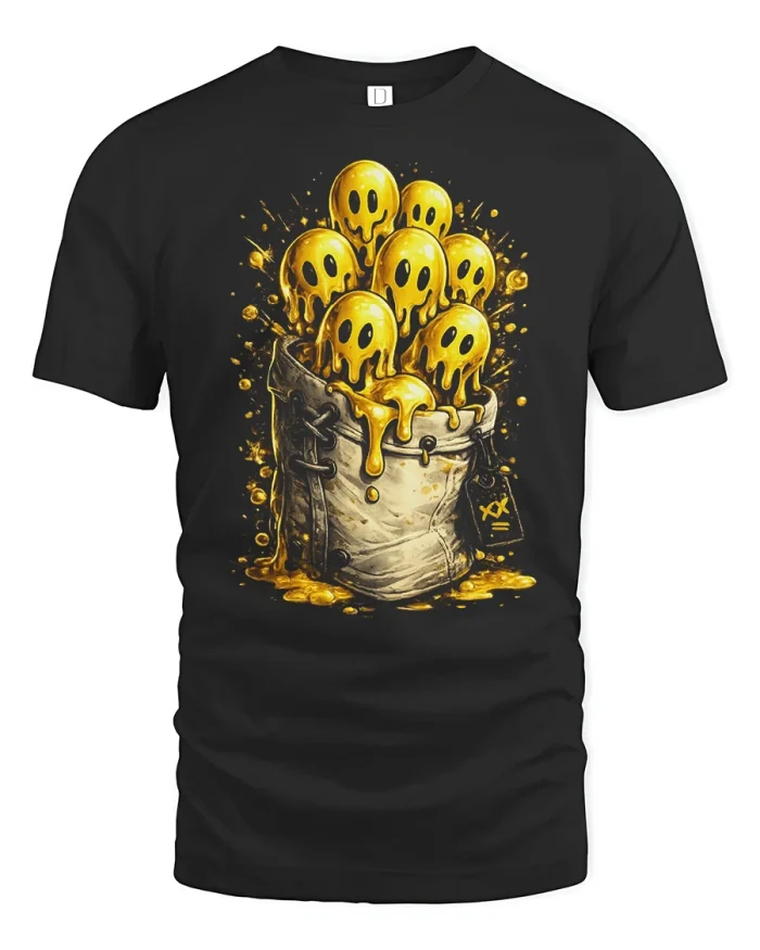 Melting Smile Ghost Bucket Funny Halloween Graphic T Shirt - black t-shirt on white background