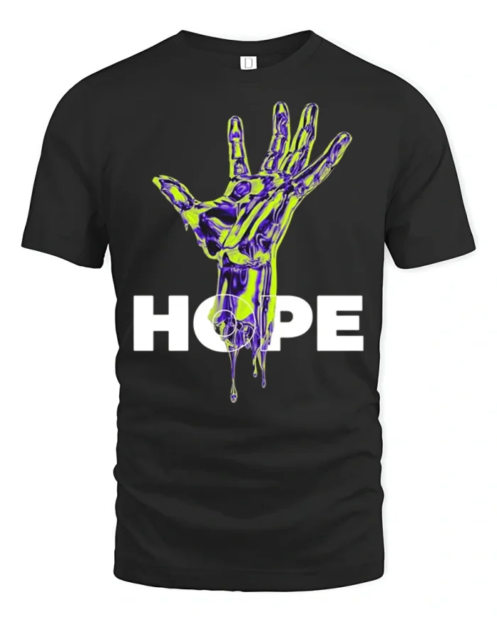 Hope Dripping Hand Neon Graphic T Shirt Streetwear Tee - black t-shirt on white background