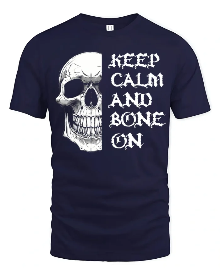 Bone On Skull Graphic Funny Dark Humor Street Style T Shirt - navy t-shirt on white background