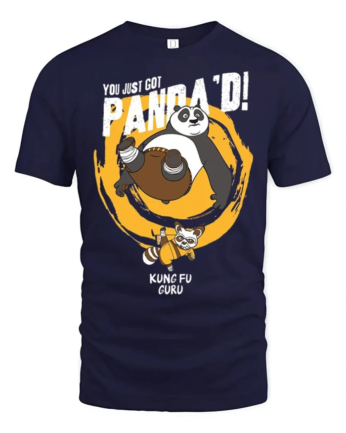 Funny Panda Kung Fu Graphic You Just Got Pandaed T Shirt - navy t-shirt on white background