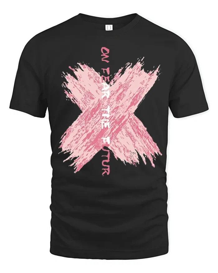 On Fear I Am Strong Pink Brush Stroke Graphic T Shirt Bold Style - black t-shirt on white background