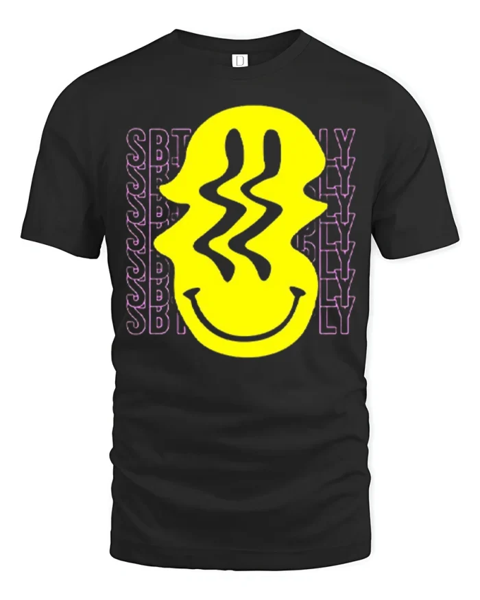 Trippy Smiley Face Graphic T Shirt Wavy Eyes Retro Vibe Tee - black t-shirt on white background