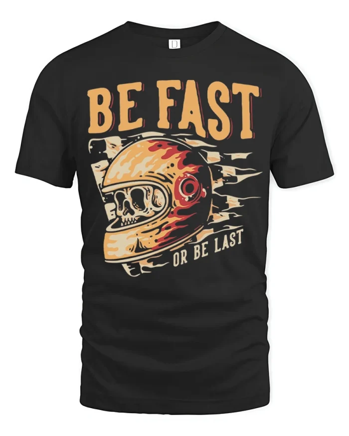 Skull Flame Last Ride Graphic T Shirt Bold Vintage Biker Style - black t-shirt on white background