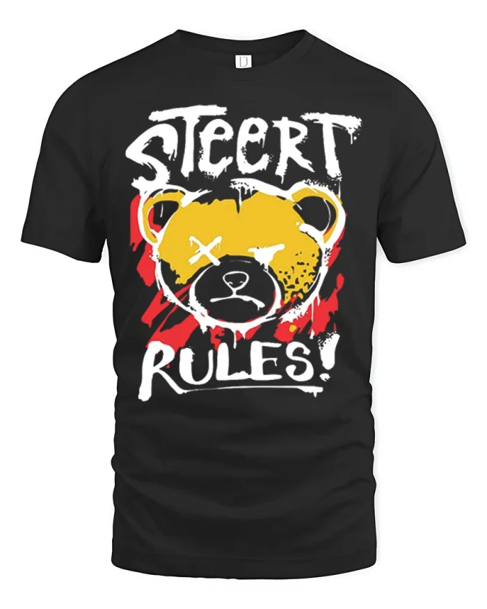 Street Art Secret Rules Teddy Graphic T Shirt Bold Urban Style - black t-shirt on white background