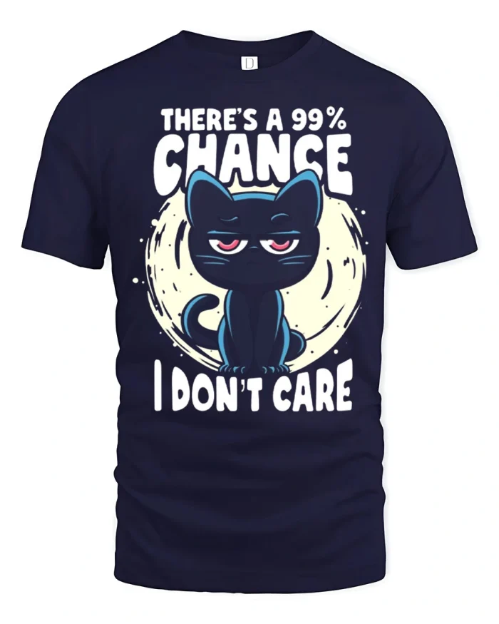 Funny Grumpy Cat 99 Percent Chance I Dont Care T Shirt Tee - navy t-shirt on white background