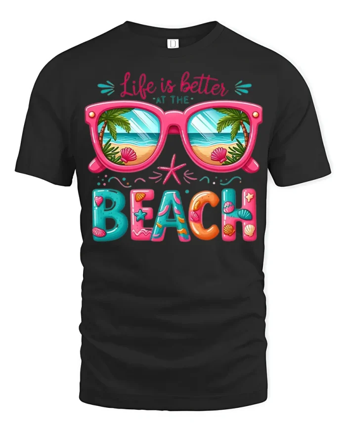 Life Is Better At The Beach Fun Summer Vibes Graphic T Shirt - black t-shirt on white background