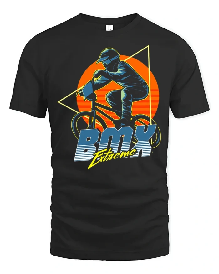 Retro BMX Rider Graphic T Shirt Bold Street Cycling Style Tee - black t-shirt on white background