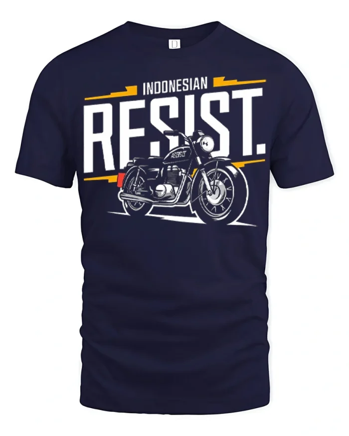 Indonesian Resist Motorcycle Tee Vintage Biker Spirit Graphic Tshirt - navy t-shirt on white background