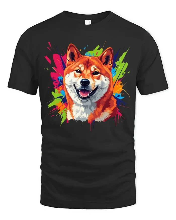Colorful Shiba Inu Smile Graphic T Shirt Cute Dog Art Style - black t-shirt on white background