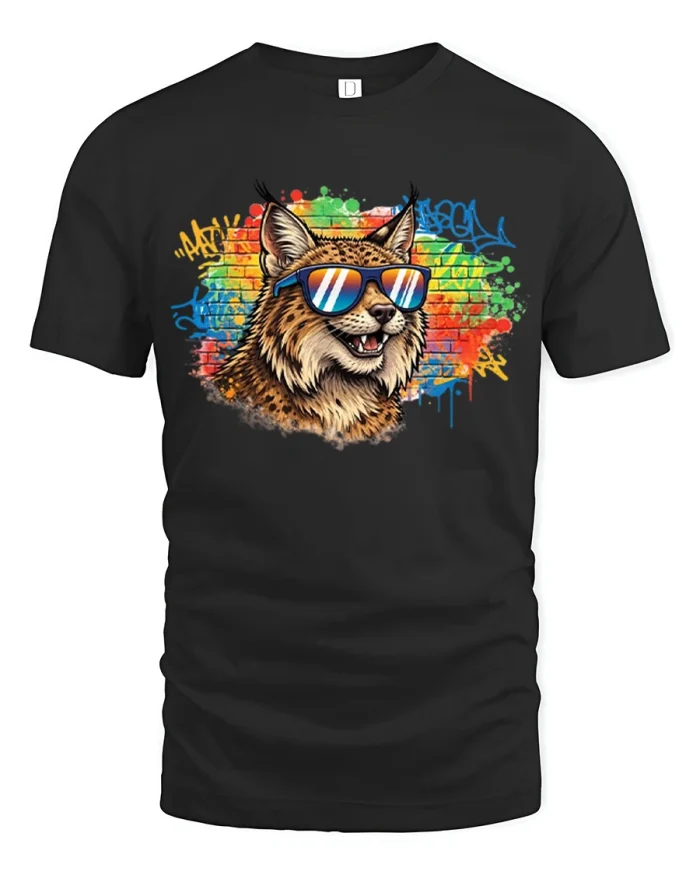 Cool Lynx With Sunglasses Graffiti T Shirt Wild Street Art Style - black t-shirt on white background