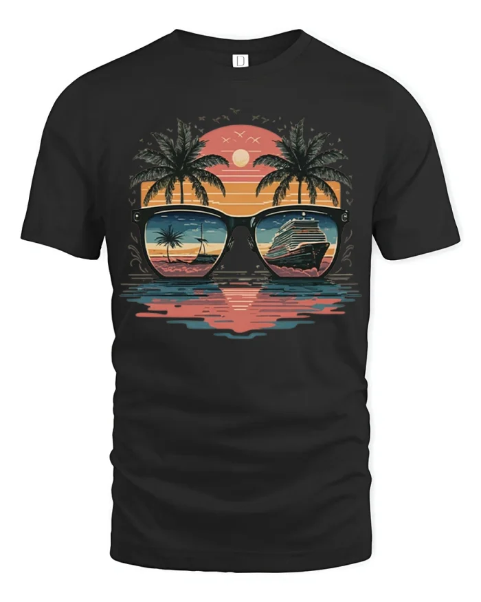 Retro Sunset Cruise Sunglasses Beach Vibes Graphic T Shirt - black t-shirt on white background