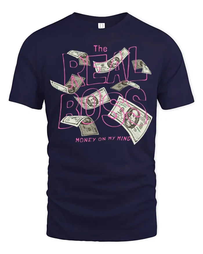 The Real Boss Money On My Mind Streetwear Graphic T Shirt - navy t-shirt on white background