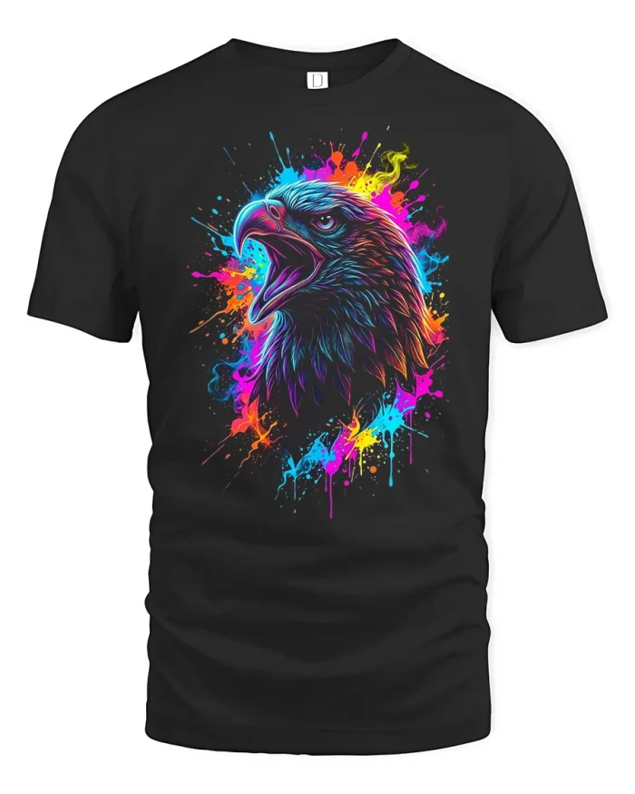 Colorful Paint Splash Graphic Artistic Streetwear T Shirt - black t-shirt on white background