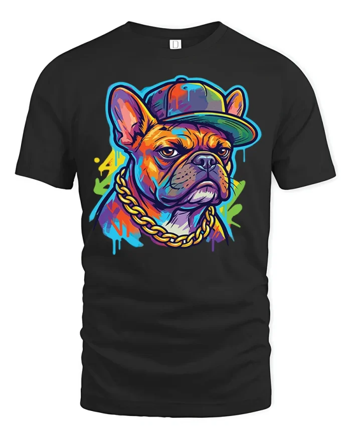 Cool French Bulldog Streetwear Graffiti Style Graphic T Shirt - black t-shirt on white background