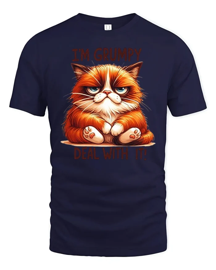 Im Grumpy Deal With It Funny Cat Attitude Graphic T Shirt - navy t-shirt on white background