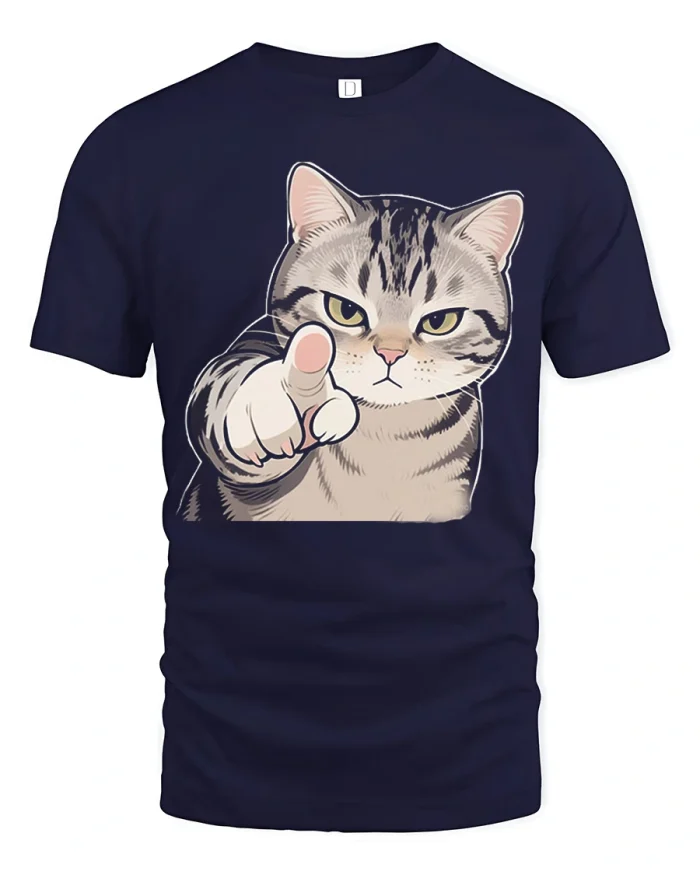 Funny Pointing Cat You Are The One Graphic T Shirt - navy t-shirt on white background