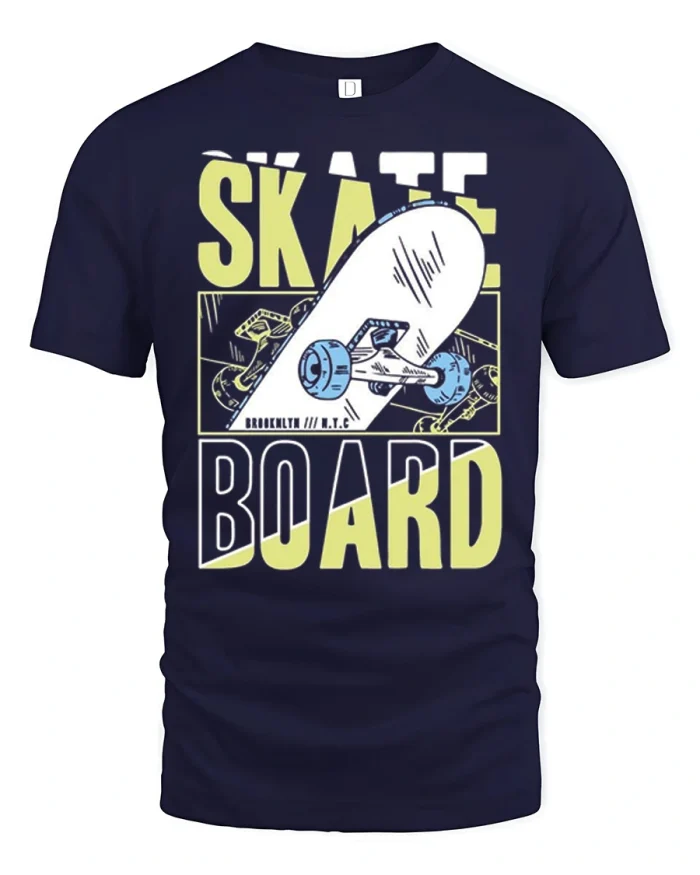 Skateboard Street Style Graphic Skate Board T Shirt - navy t-shirt on white background