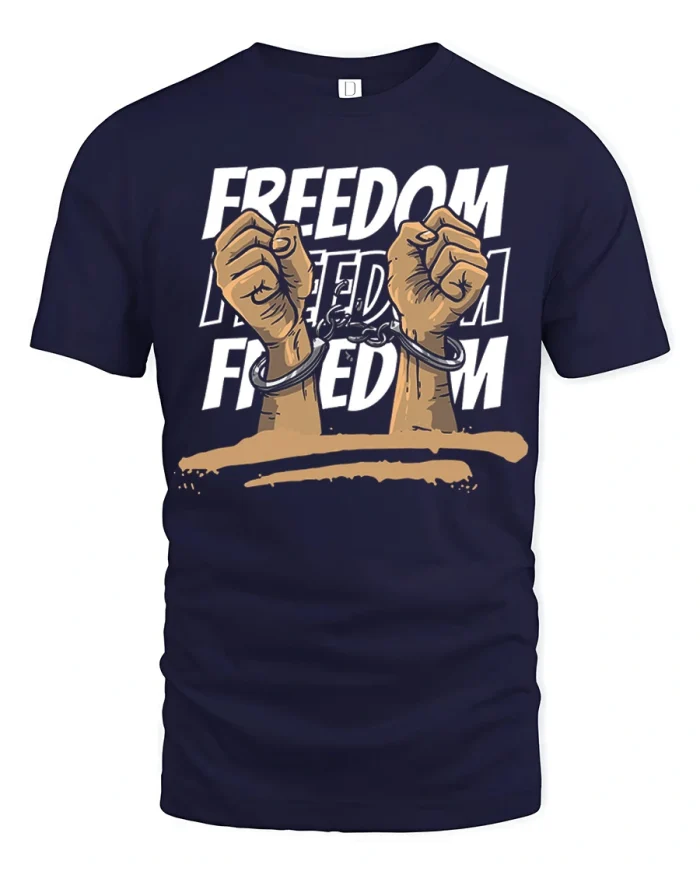 Freedom Breaking Chains Powerful Statement Graphic T Shirt - navy t-shirt on white background