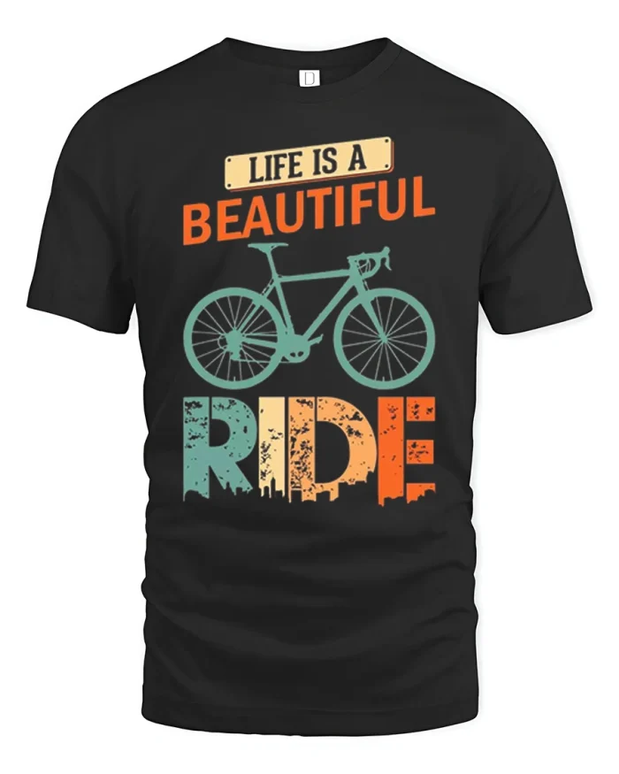 Life Is A Beautiful Ride Bicycle Graphic T Shirt - black t-shirt on white background
