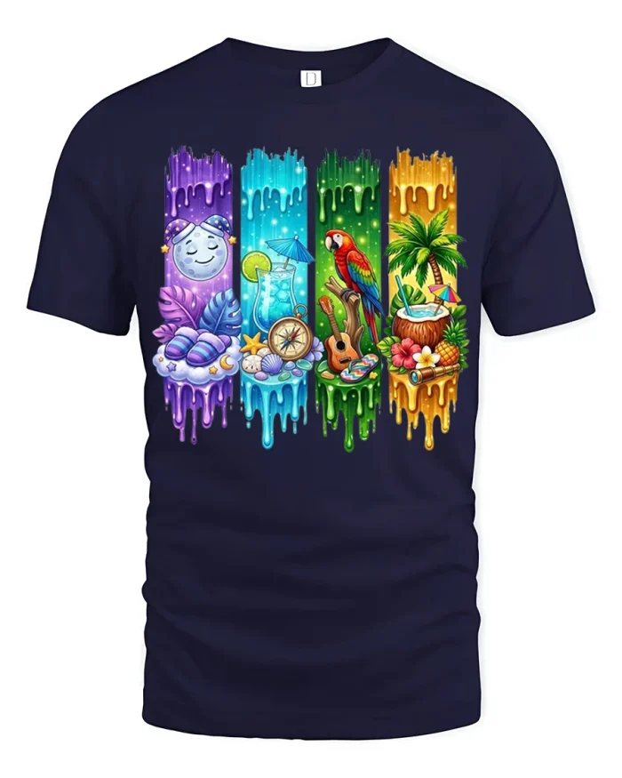 Colorful Seasons Tropical Paradise Graphic T Shirt - navy t-shirt on white background