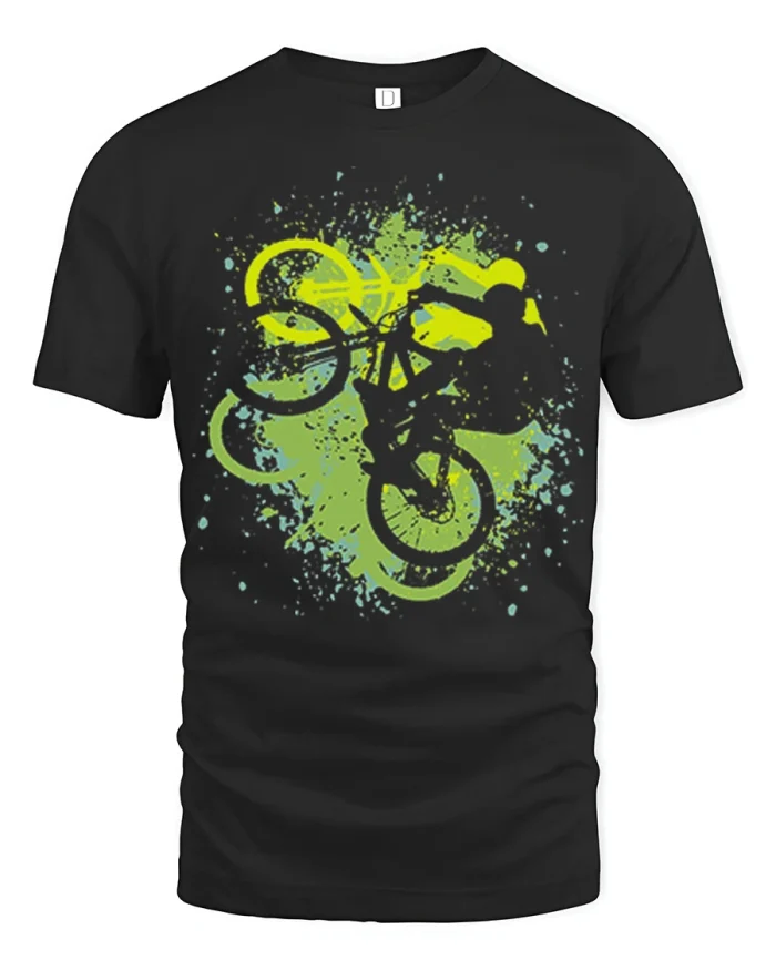 Extreme Mountain Bike Splash Graphic Adventure Cycling T Shirt - black t-shirt on white background