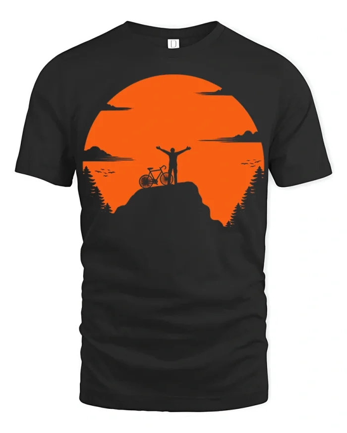 Mountain Bike Sunset Adventure Graphic T Shirt Nature Ride - black t-shirt on white background