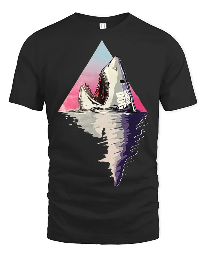 Retro Shark Attack Ocean Wave Vaporwave Graphic T Shirt - black t-shirt on white background