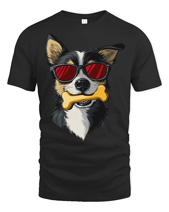 Cool Dog With Sunglasses Bone Graphic Funny Pet Lover T Shirt - black t-shirt on white background