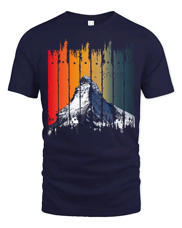 Vintage Mountain Sunset Nature Graphic Adventure Travel T Shirt - navy t-shirt on white background