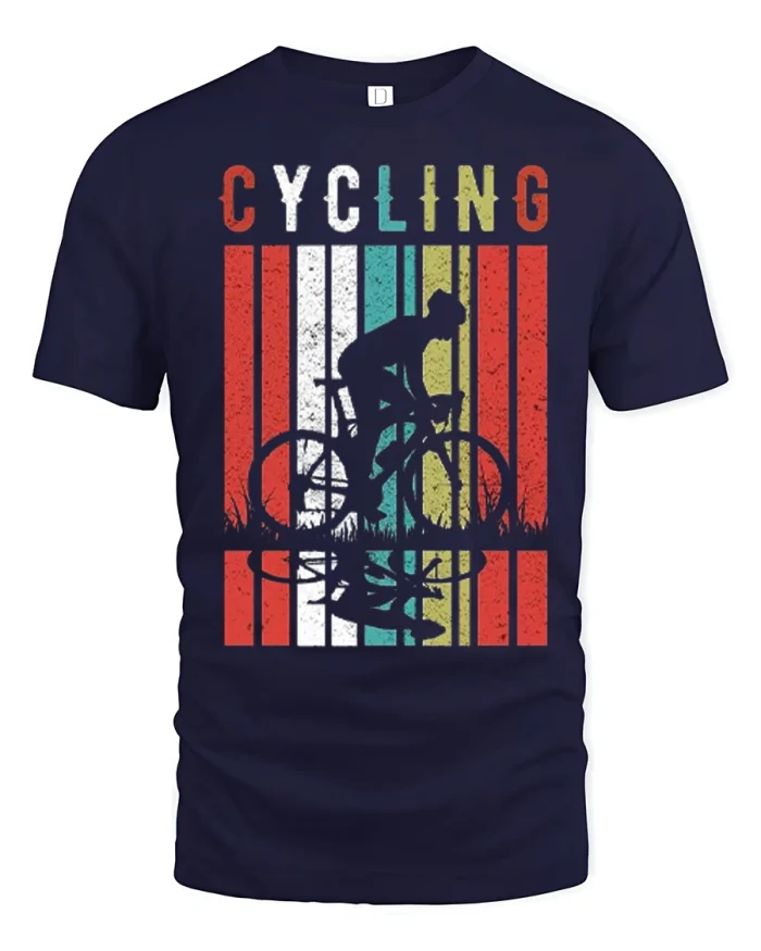 Vintage Cycling Rider Sunset Graphic Tee Retro Bike Lover Tshirt - navy t-shirt on white background