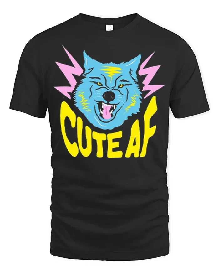 Cute AF Wolf Graphic Tee Funny Wild Animal Humor Tshirt Style - black t-shirt on white background