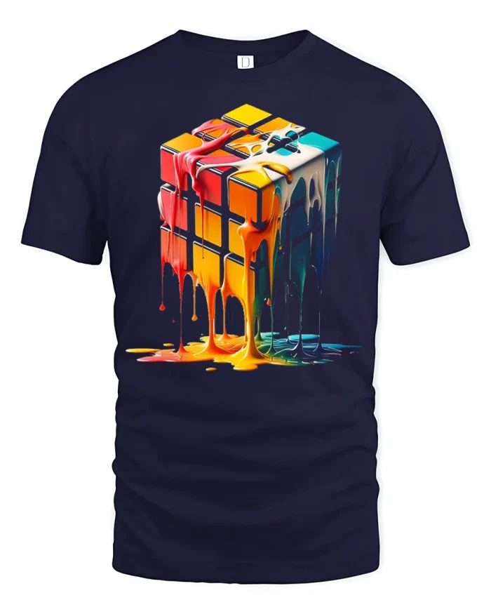 Melting Rubiks Cube Color Splash Graphic Tee Puzzle Lover T Shirt - navy t-shirt on white background