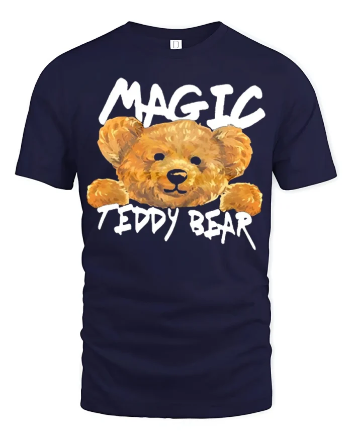 Magic Teddy Bear Cute Plush Graphic Tee Fun Casual T Shirt - navy t-shirt on white background
