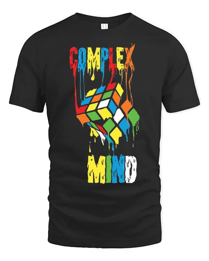 Complex Mind Rubik Cube Graphic Tee Colorful Puzzle Tshirt - black t-shirt on white background