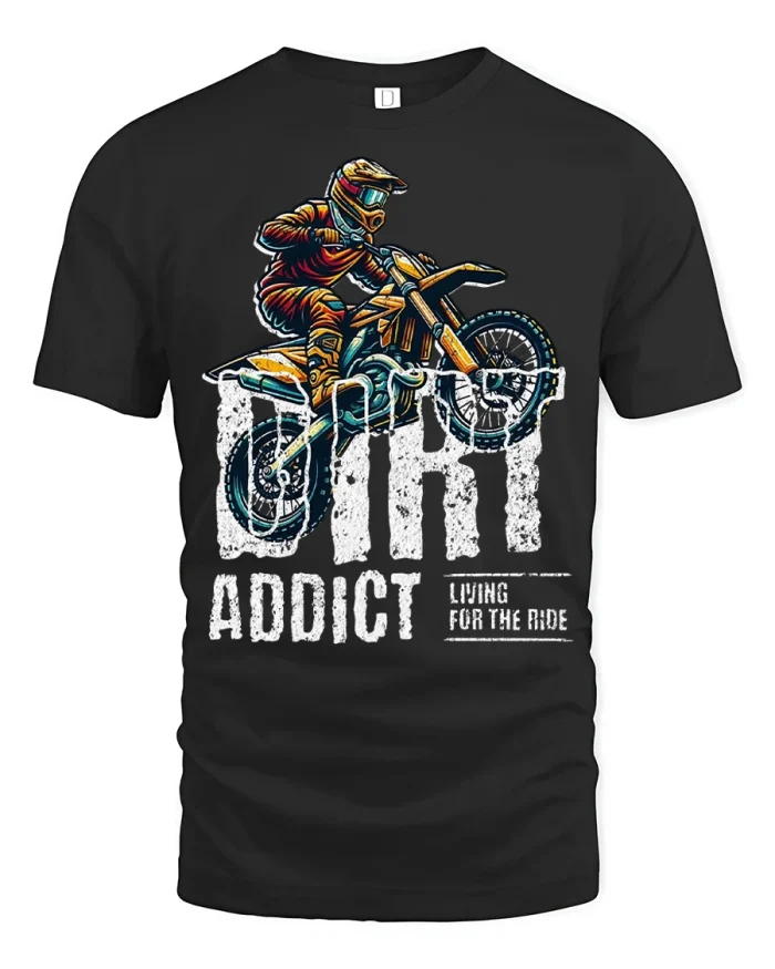 Dirt Addict Graphic T Shirt Motocross Rider Adventure Tee - black t-shirt on white background