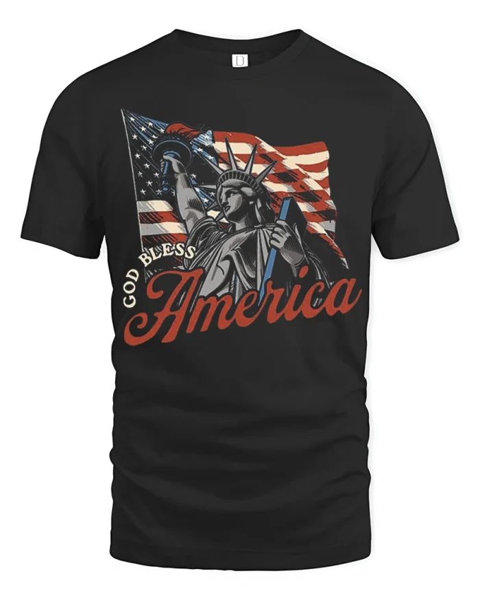 God Bless America Patriotic Graphic T Shirt Freedom Pride Tee - black t-shirt on white background