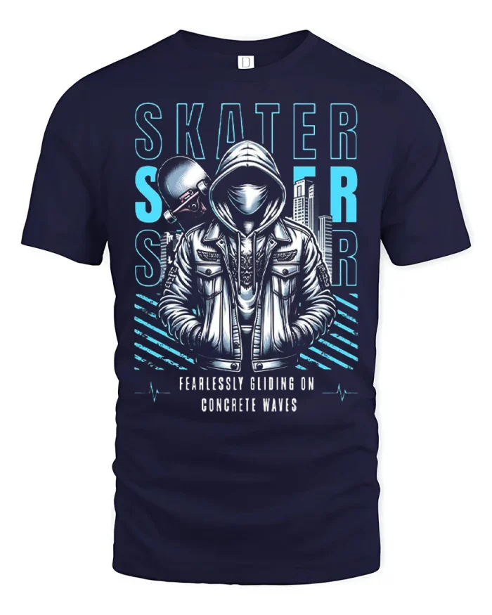 Skater Star Graphic Tee Fearlessly Gliding Urban Style Tshirt - navy t-shirt on white background