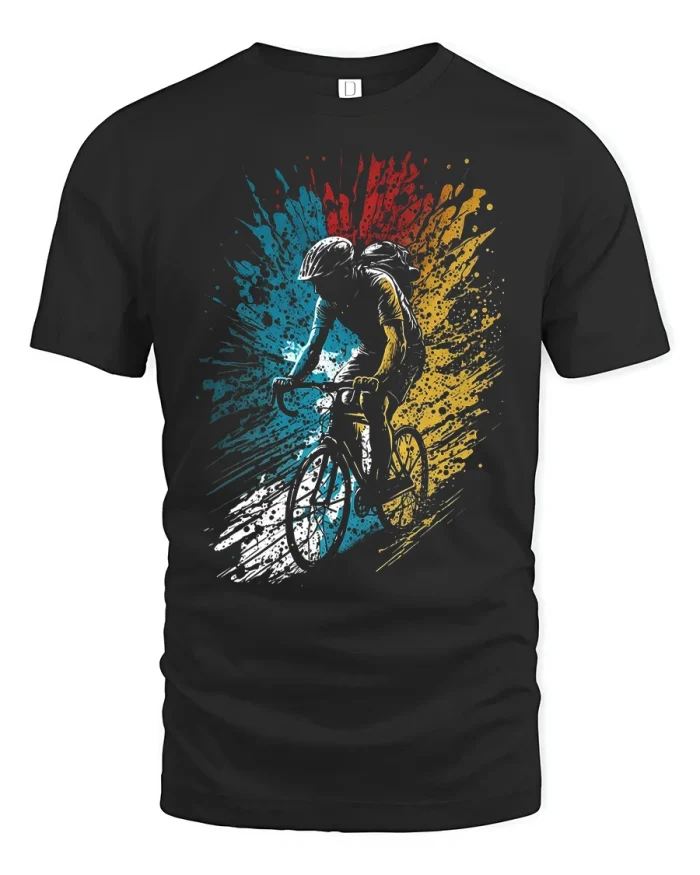 Color Splash Cyclist Graphic Tee Road Bike Racing Cool Tshirt - black t-shirt on white background