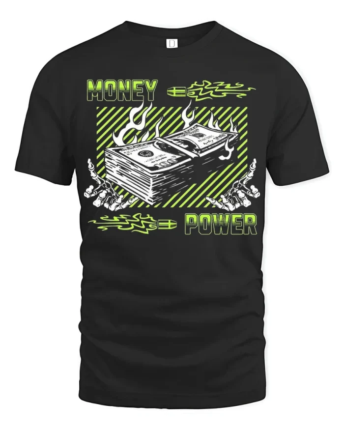 Money Power Graphic Tee Cash Stack Street Style Tshirt - black t-shirt on white background