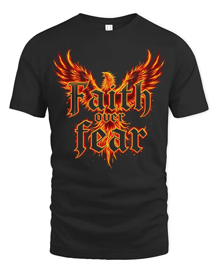 Faith Over Fear Phoenix Graphic Tee Inspirational Tshirt - black t-shirt on white background