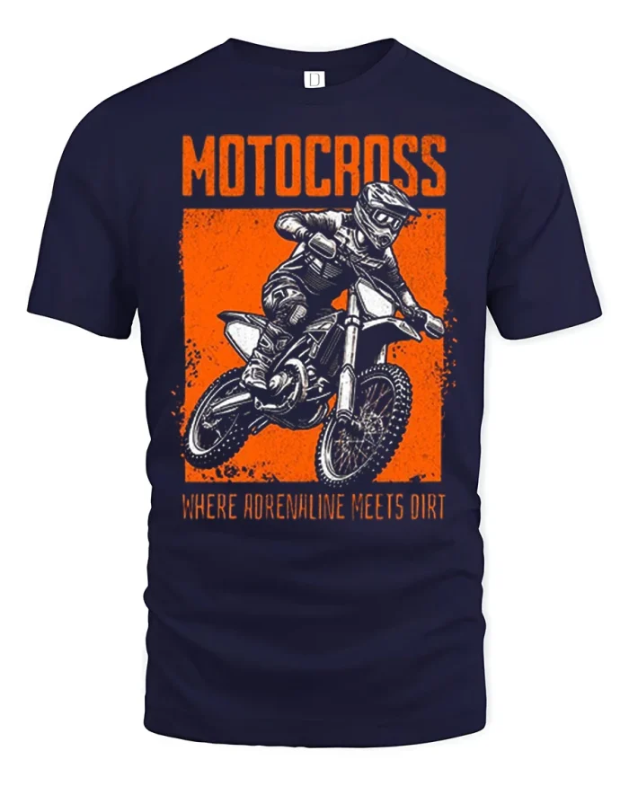 Motocross Rider Graphic T Shirt Where Adrenaline Meets Dirt Tee - navy t-shirt on white background