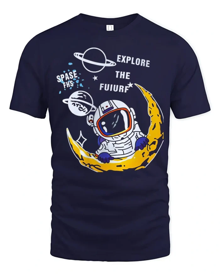 Cute Astronaut Moon Graphic T Shirt Explore The Future Tee - navy t-shirt on white background