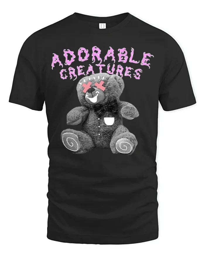 Adorable Creatures Gothic Teddy Bear Cute Graphic T Shirt - black t-shirt on white background