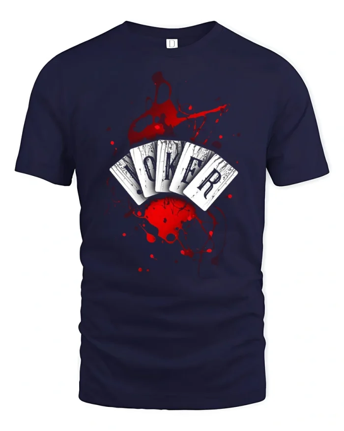 Joker Playing Cards Dark Villain Graphic T Shirt Streetwear - navy t-shirt on white background
