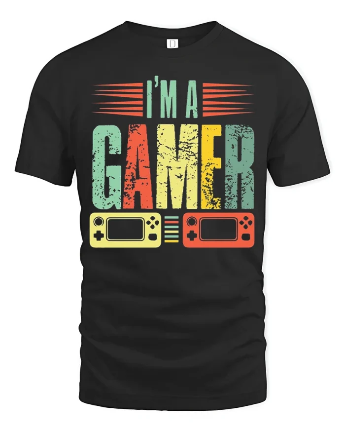 Im A Gamer Retro Controller Graphic T Shirt Vintage Style - black t-shirt on white background