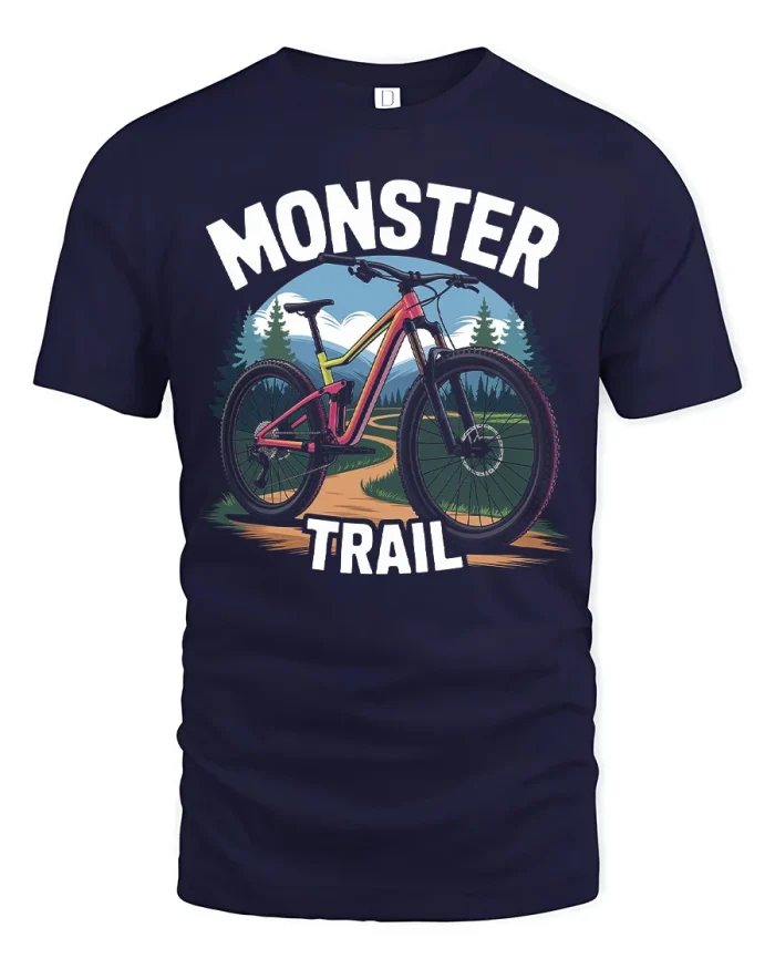 Monster Trail Mountain Bike Graphic T Shirt Outdoor Ride Tee - navy t-shirt on white background