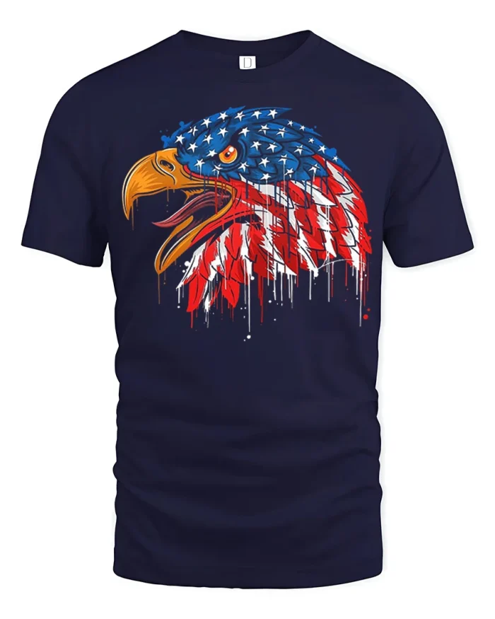 Patriotic Eagle Splash Art Graphic Freedom T Shirt USA Pride - navy t-shirt on white background