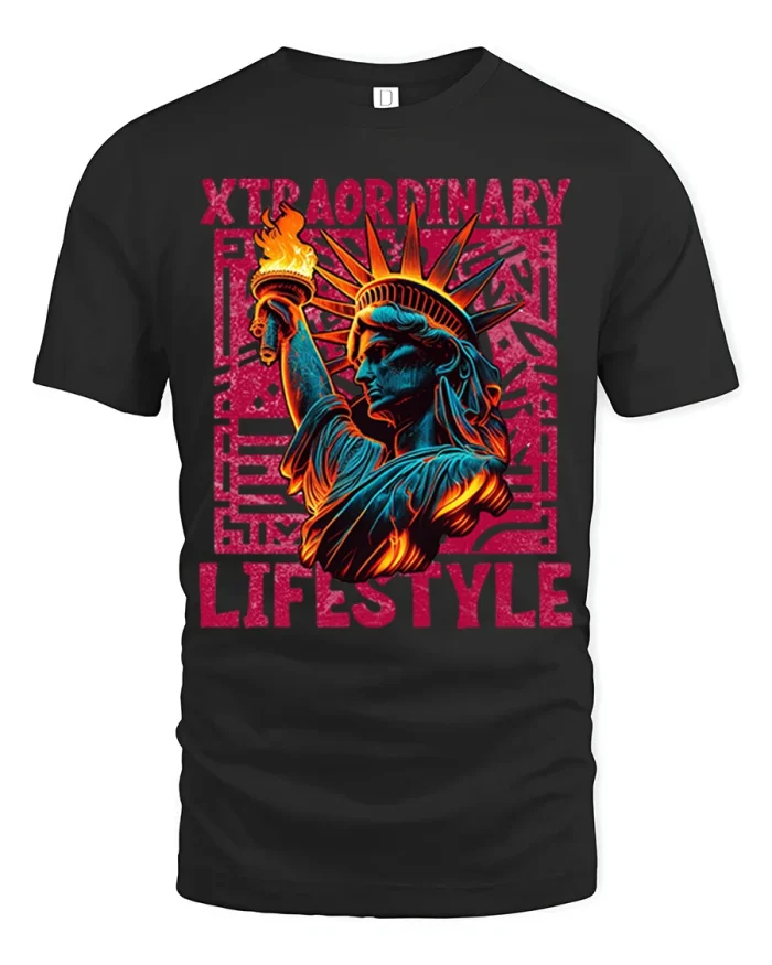 Xtraordinary Lifestyle Statue of Liberty Graphic T Shirt Vintage Style - black t-shirt on white background